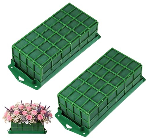VEGOATY 2 pezzi di schiuma con griglia e supporto: 30 x 12 x 8 cm, schiuma per composizioni floreali fresche con griglia, schiuma floreale, rettangolare, per composizioni floreali, matrimoni