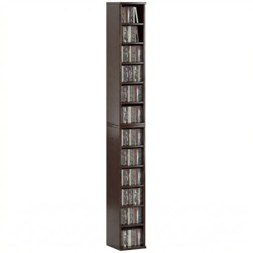HOMCOM Lot de 2 Étagères Colonnes 21 x 22,5 x 88,5 cm Marron | Armoire de Rangemen CD-DVD 6 + 6 Compartiments, Capacité Max. 204 CD