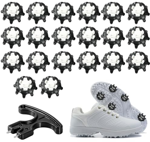 20Pcs Golf Shoe Spikes,Golf Spikes with Wrench (Black White)