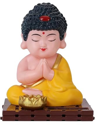 Kalttoy ABS Solar Buddhas Figure Statue Ornament Nodding Head Suitable for Car Interior Dashboard Easy Installation Quiet Design Sun Powered Automatic Buddhas Nodding Decoration