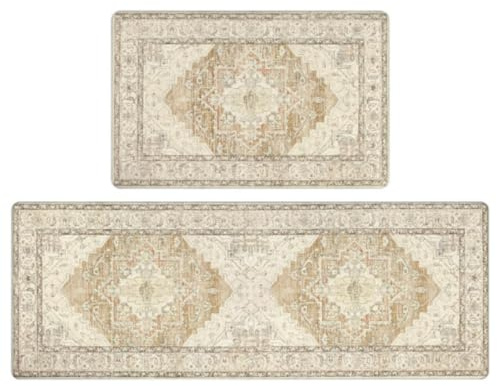 Alfombra Cocina 50X80Cm Beige Amarillo Alfombra Vinilica Cocina Cuero,Modernas Lavable Antideslizante Anti Fatiga para Pasillo, Comedor,Hogar Alfombrilla Cocina