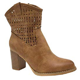 Fashion Moda Stivali Stivaletti Donna Caviglia Anfibi Primaverili Estivi Traforato Biker New Tronchetto Nero Beige Nuovi Estate Tacco Comodi G633 (Camel, Numeric_38)