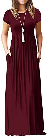 GRECERELLE Womens Maxi Dress Summer Casual Long Dresses for Ladies with Pockets (Wine Red, XL)