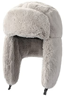 IBLUELOVER Women Bomber Hat Faux Fur Ushanka Russian Trapper Hat Earflap Thick Warm Hunting Cap Windproof Plush Lined Ski Cap for Skiing Skating Climbing Outdoor Beige