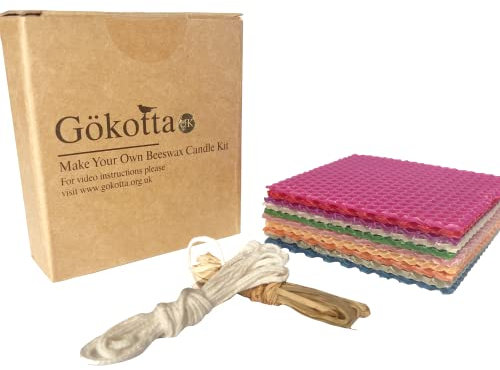 Make Your Own Beeswax Candle Kit - 10 x 100% Pure Beeswax sheets - 10cm x 10 cm - Wick and Raffia for decoration - Christmas stocking (Multicolour)