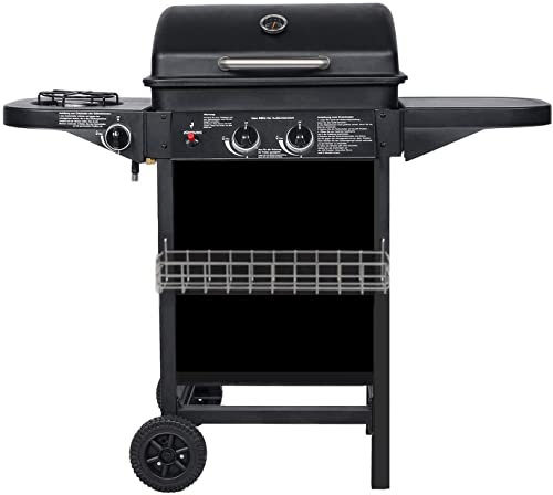 Barbecue à gaz avec 2 brûleurs à gaz compacts, brûleurs latéraux, grilles de barbecue, tables latérales et voiture en acier, 8,7 kW