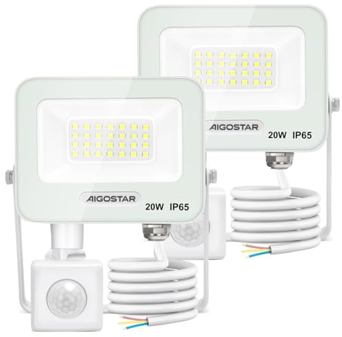 Aigostar LED-strålkastare med Rörelsesensor 20 W 6500K 1650lm 2 Styck