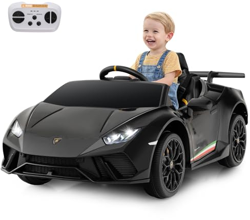 COSTWAY Kinder Elektroauto Lamborghini, 12V Kinderauto Elektrisch mit Fernbedienung & LED-Leuchten & Hupe & Musik & USB, 3 Gang Elektrofahrzeuge 3-5 Km/h, Elektroauto für Kinder ab 3 Jahre (Schwarz)