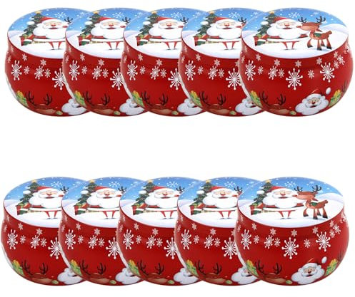 DOTBUY-SHOP Christmas Candle Jar Mini 2.5OZ Jars For Candles 8/10pcs, Round Empty Metal Candle Tin (Only Jar No Candle), Candles Gifts for Women Also Store Sweets, Biscuits (Red Santa,10pcs)