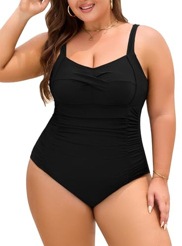 Nadeer Bañador Mujer Talla Grande Reductores Traje de Baño de Una Pieza Push Up Sexy Cuello en V Swimwear Swimsuit para Natacion Playa L-4XL(Negro,4XL)