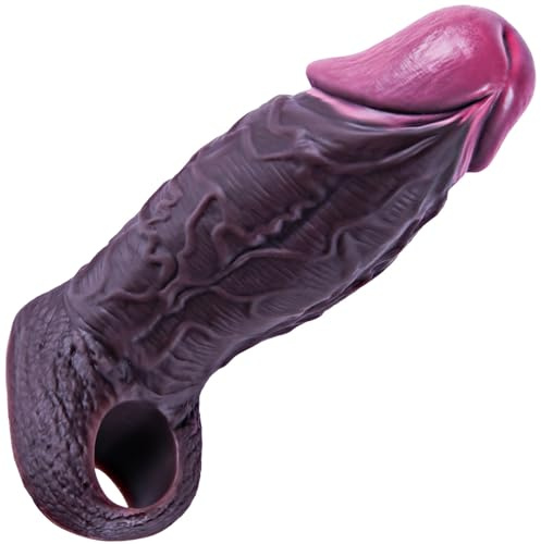 Guaina per pene nera realistica, spessa, da 5,3 cm di diametro, extra spessa, riutilizzabile, in silicone da 16,5 cm, con anello per pene, ingranditore, estensore, delayer e giocattolo per la coppia