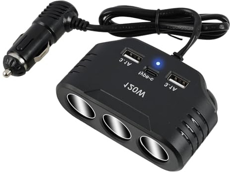 Distributore USB da 12 V, 120 W, 3 prese, distributore accendisigari, 3 USB di tipo C, ricarica rapida, indicatore LED, funzione di sicurezza, riscaldamento per auto, presa di ricarica per cellulare