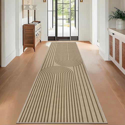 VSIWB Teppich Läufer Flur 80x300cm, Jute Aussehen Küchenteppich, Waschbarer Teppich Flur, rutschfest Küchenläufer, Braun Outdoor Teppich für Küche, Wohnzimmer, Schlafzimmer, Diele, Eingang, Balkon