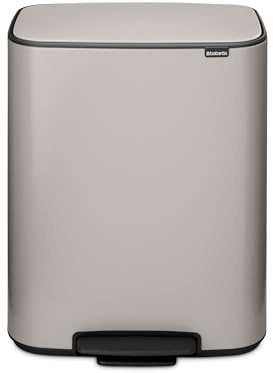 Brabantia Bo Pedal Bin 2 x 7.9 Gallon/30L (Soft Gray), Soft-Closing Kitchen Garbage Can, Step-On Trash Can with Removable Inner Buckets, PerfectFit Trash Bag Pack Included