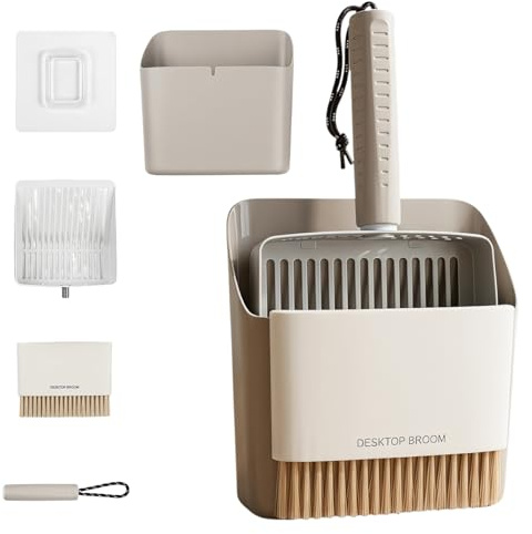 Spade kattlåda set med 3 delar, kattspade i rostfritt stål med hållare, behållare och liten kvast, bärbar katt Litter Scoop, non-stick, snabb rengöring, perfekt för alla kattlådor