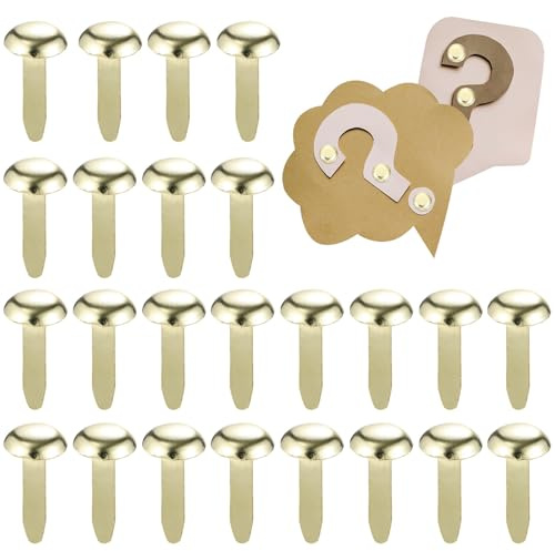 JUMPLAWN 300 Pcs Round Head Clips Metal Fasteners Brads Pins Iron Golden Easy to Use for DIY Crafts and Card Making