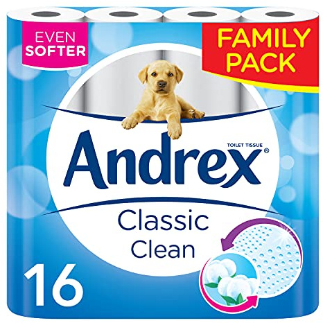 Andrex Toilet Roll - Classic Clean Toilet Paper, 16 Toilet Rolls