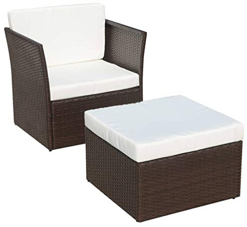 vidaXL Gartensessel mit Hocker Poly Rattan Gartenstuhl Schemel Gartenmöbel