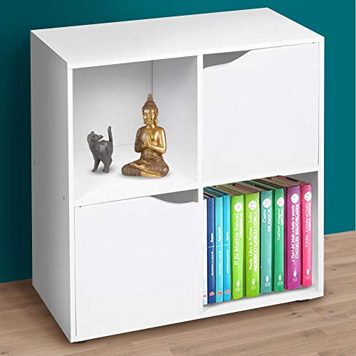 BAKAJI Mueble Armario librería bajo diseño Cubo Moderno Armario Armario Estante con 4 estantes y 2 Puertas Dimensiones 60 x 29 cm decoración casa salón salón (Blanco)
