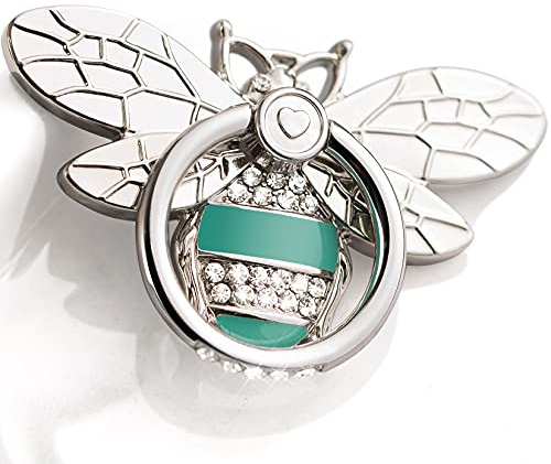Allengel Bee Phone Ring Holder Finger Kickstand with Crystal, Cute Phone Ring Grip Holder for iPhone or Smartphone Cases, Silver Turquoise