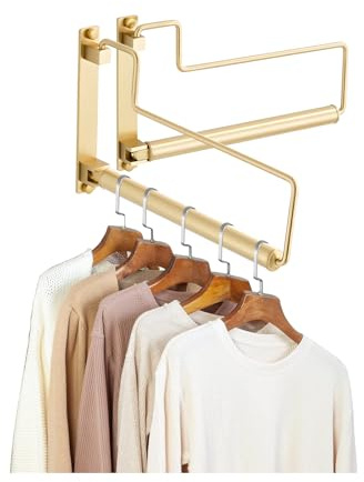 NEWRAIN Clothes Drying Rack, Laundry Racks for Drying Clothes, Wall Mounted Swing Arm Clothes Hanger for Laundry Room, Garage, Indoor & Outdoor Use,Brushed Gold