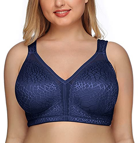 DotVol Women's Full Coverage Minimizer Bra Comfort Wirefree Non Padded Plus Size Everyday Bra(Blue,48F)