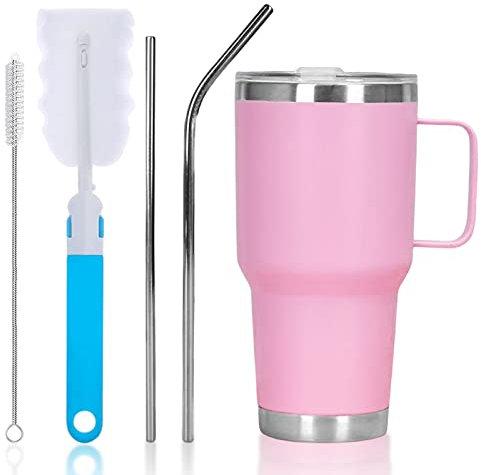 Vegena Tumbler with Handle and Straw, 20oz Insulated Cup with Straw and Handle, Tumbler with Handle, Stainless Steel Double Coffee Travel Mug, Vacuum Insulated Travel Cup with Handle for Hot Drinking