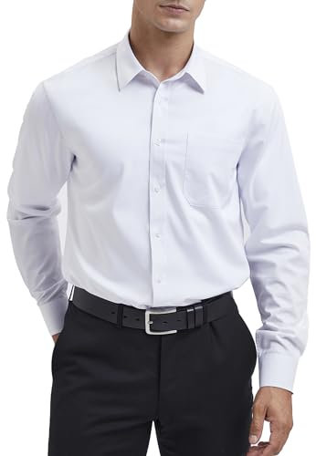 HISDERN Men's Long Sleeve White Shirt Business Bamboo Fiber Dress Shirt Regular Fit Non Iron Shirt with Pocket,XL