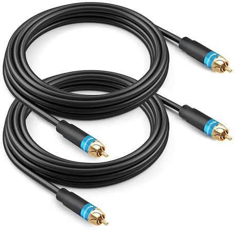 BlueRigger RCA Audio Subwoofer Cable (3M - 2 Pack, Dual Shielded with Gold Plated RCA Connectors) – for Subwoofer, Amplifier, Home Theater