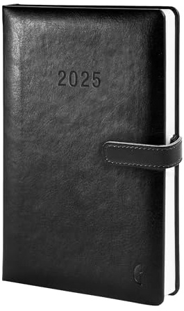 Chronoplan 50815 Buchkalender Kalendarium 2025 (Terminplaner A5 (140x215mm), Hardcover aus hochwertigem Lederimitat, Tagesplaner, 1 Tag auf 1 Seite, mit Magnetverschluss, Stiftehalter) schwarz