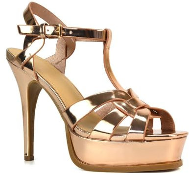 ESSEX GLAM Women's Strappy Ankle Strap Platform Shoes Ladies Open Toe Rose Gold Stiletto Heeled Sandal Size 7