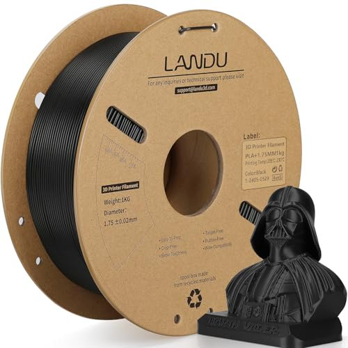 LANDU PLA+ 3D Drucker Filament 1.75mm 1kg PLA Plus Filament 3D Druckmaterialien Zähigkeit Verbesserte Maßgenauigkeit +/-0.02mm für die meisten FDM 3D Drucker, Schwarz
