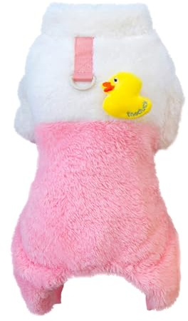 Izefia Hundtröja kläder fleece ull vinter varm svettskjorta 4 ben jumpsuit pyjamas söt gul anka tröja för liten hund medium katt rosa L