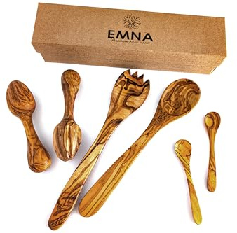 EMNA – set av olivträ: Salladsbestick 2 citronpressar 2 skedar | Inklusive presentlåda | Gaffel | Presentidé | Jul | Indrag | Kvinnor | Mamma | Mormor | Flickvän | Man