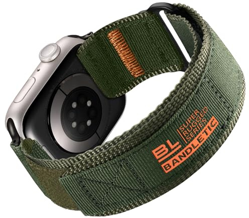 Bandletic R-nylon kompatibelt med Apple Watch-armband – 46 mm, 45 mm, 44 mm, 49 mm, 42 mm, kardborreband, robusta sportloop-armband för iWatch Series 10 9 Ultra Ultra 2 SE 8 7 6 5 4 3 2 1, för män och