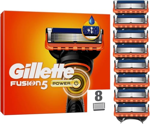 Gillette Fusion5 Power Rasierklingen Herren, 8 Original Ersatzklingen für Männer mit Größerem Gleitstreifen für Ein Sanftes Gleiten und 5 Klingen für Eine Unglaublich Gründliche und Komfortable Rasur