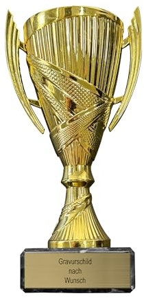 pokal-fabrik.de - Pokal mit Gravur Wunschtext in Gold - personalisierte Auszeichnung - 15,5 cm inkl. Marmorsockel - Geschenk-Trophäe - Pokal Kinder