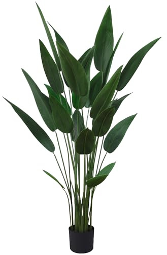 Planta de Ave Artificial para Paraíso, Plantas Falsas de 160cm de Altura con 25 Pieza Leaves, Maceta Negra, Hawaiian Tropic Palmera Artificial, árboles Hogar Oficina Jardín Boda Decoración