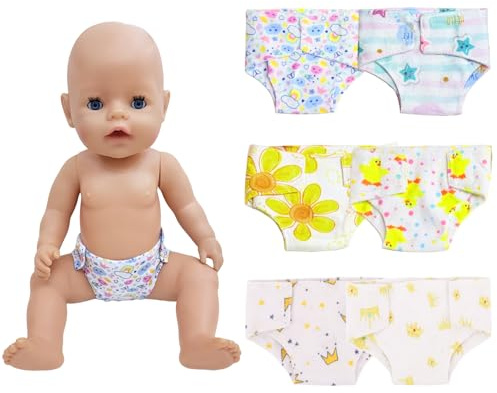 6 Pcs Puppenwindeln für Baby Puppen 30-43cm/ 14-17 Inch, Blumen und Sterne Design Puppen Windeln, Süßes und Exquisites Wiederverwendbar Puppenzubehör, Geschenk für Kleine Mädchen 6pcs Puppenkleidung