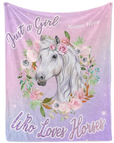 Albrayst Just a Girl Who Loves Horses Blanket, Personalized Name Blanket, Custom Flannel Blanket for Sofa Couch, 30 x 40 Inches