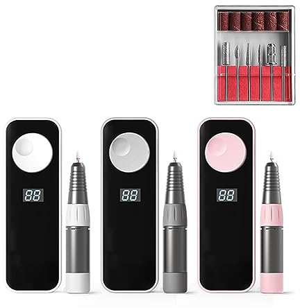 KENBT Taladro eléctrico de uñas de 35000RPM con Juego de cortadores, máquina de manicura for manicura, fresadora de uñas, Equipo de uñas de salón,Baja vibración(Bianco)