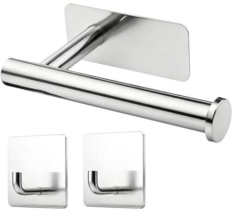 Porta Carta Igienica E Gancio Per Asciugamani Senza Foratura (2 Pezzi), Non Necessita Di Foratura, Gancio Da Parete Per Doccia In Acciaio Inox,adatto Per Bagno,cucina E Camera Da Letto (Argento)