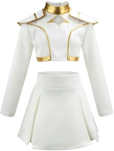 TRACYCY Déguisement Filles Cosplay Anime Blanc Performance Show Uniforme Set Top et Jupe pour Noël Carnaval Halloween Party Anniversaire Masquerade Costume, 4-12 Ans, 130