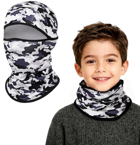 AYPOW Passamontagna Invernale in Pile Termico Bambini 4-8 Anni, Camuffare Maschera da Sci Multifunzionale Antivento, Berretti Cappello in Pile Caldo Cappuccio Scaldacollo Sciarpa per Ragazzi Ragazze