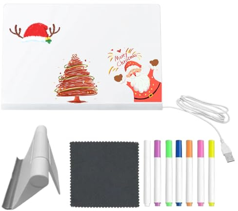 Ardoise Lumineuse | Tableau Lumineux Message LED | Tableau Magique Acrylique Effaçable | Avec 7 Stylos À Séchage Rapide | Pour Mémo, Publicité, Veilleuse, Décoration Murale 30x20cm