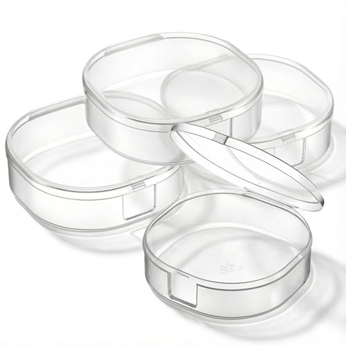 Aysatogc 4 Pcs Plastic Cotton Square Holder, Portable Cotton Round Holder for Makeup Remover Cottons Balls Powder Puff Floss Balls Beads Small Items