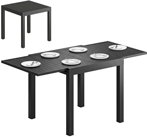 Outsunny Tavolo da Giardino Allungabile per 4-6 Persone 80/160x80 cm, Tavolo da Pranzo Esterno Estensibile Rettangolare in Alluminio con Piano a Doghe, per Patio Terrazzo Balcone, Nero