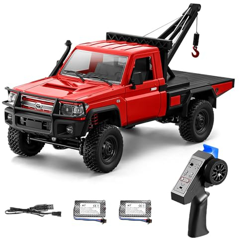 Kodbiby Remote Control Truck Crane, 1:12 Scale All Terrain Wrecker Vehicle, 2.4Ghz Off-Road Toy Pickup Truck with Lights, 4WD Remote Control Crawler for Teens Adults (Red)