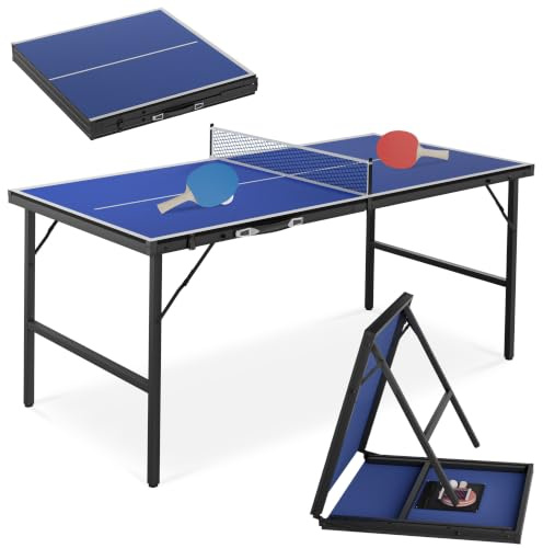 NAIZY Mini bordtennisbord hopfällbar 152,5 x 76 cm för hem inomhus | Bordtennisbord utomhus hopfällbar svart/blå bordtennisset med bordtennisbollar och TT-nät
