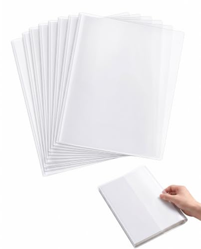LEPJOS 10 Stück Buchumschlag A4 Transparent, robuste Buchschoner für Schulbücher, wiederverwendbare Hefthülle aus Kunststoff schützt zuverlässig vor Schmutz und Knicken.